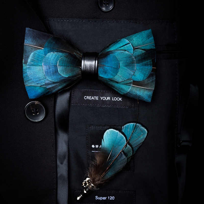 Feather Bow Tie Brooch Pin Set - Image 5