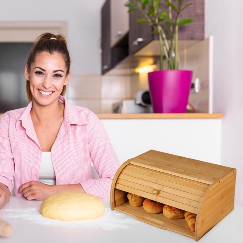 Bamboo Wood Bread Bin Box - Image 4