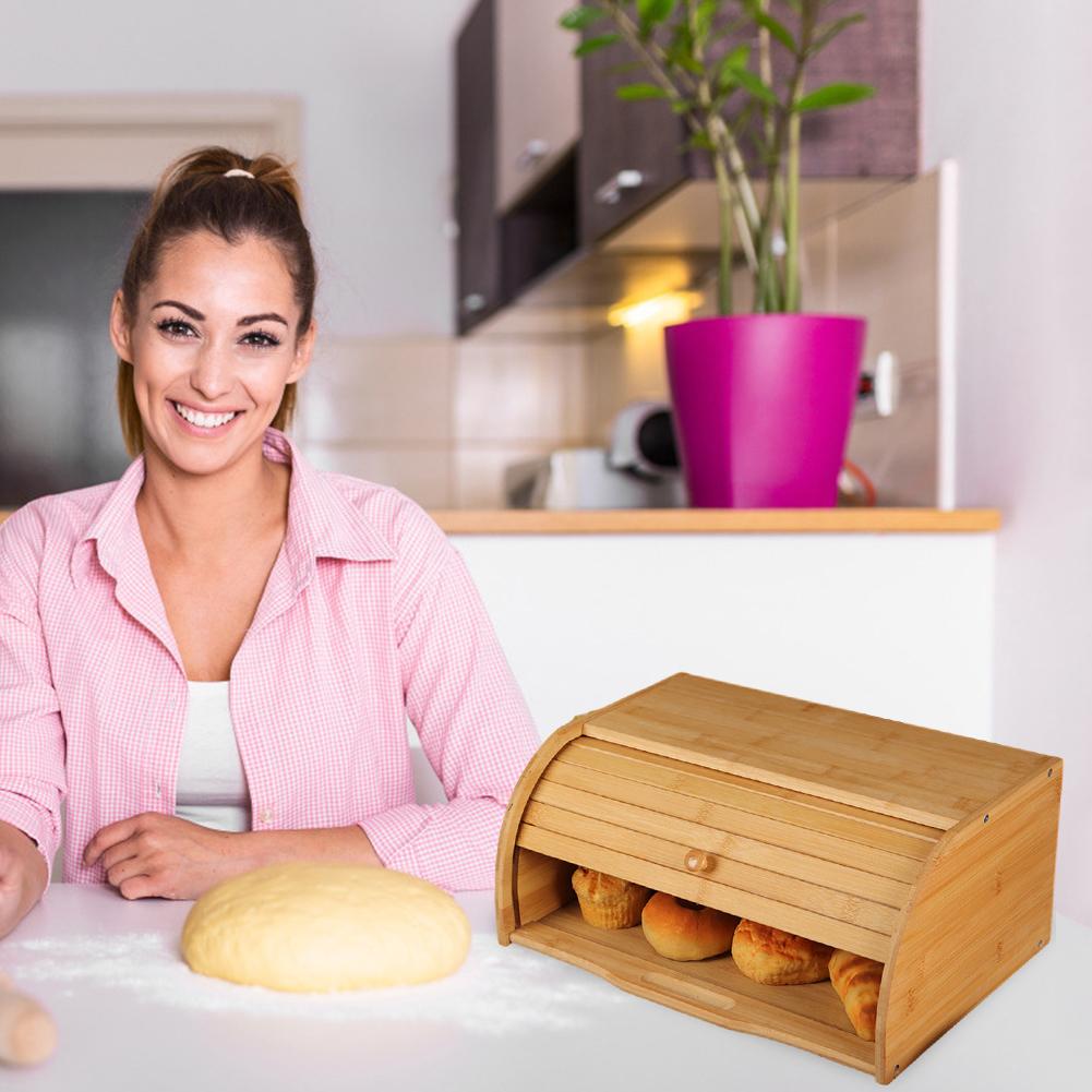 Bamboo Wood Bread Bin Box - Image 4