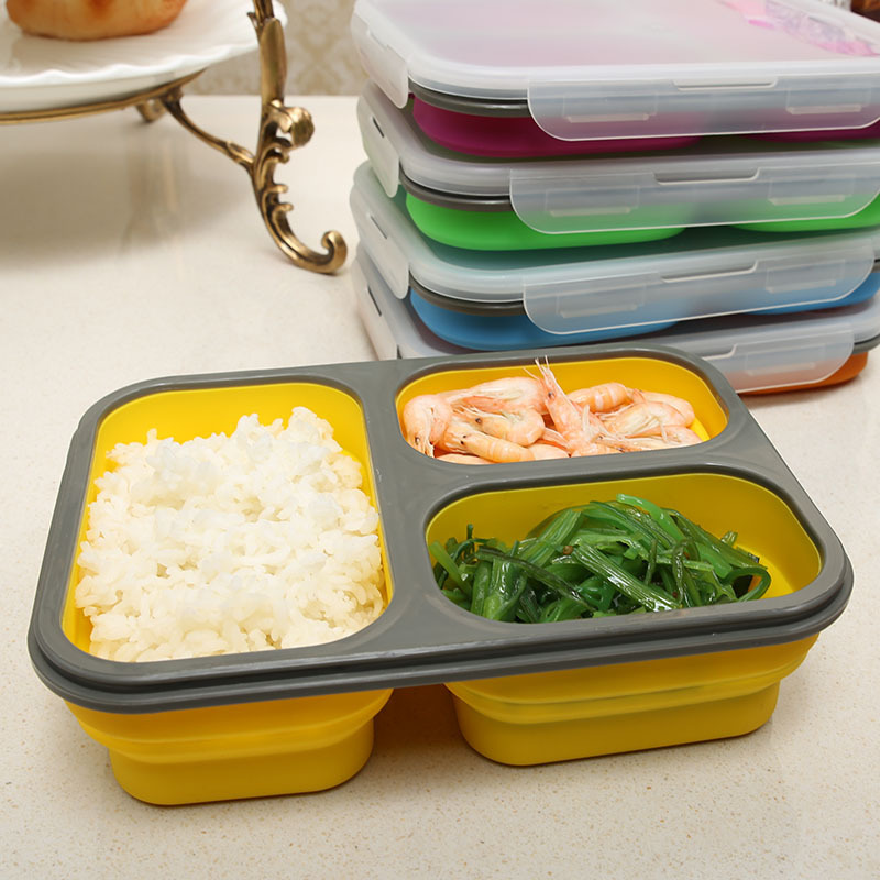 3 Compartment Collapsible Silicone Lunch Box - Image 4