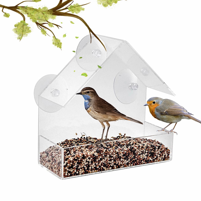Clear Birdhouse Window Shelter Feeder - Image 4