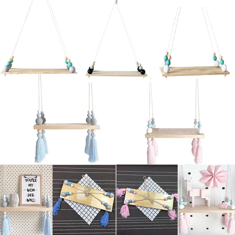 Hanging Wood Shelf Nordic Style - Image 6