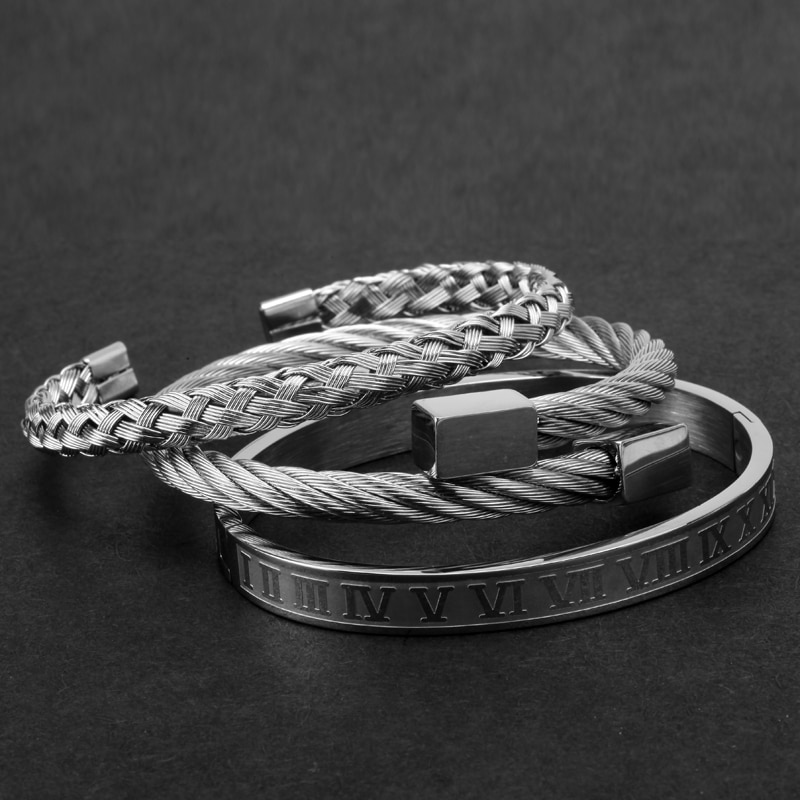 Mens Stainless Steel Bracelets 3pc Set - Image 5