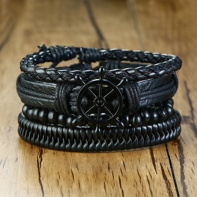 Mens Leather Bracelets Wristbands (4Pcs) - Image 6
