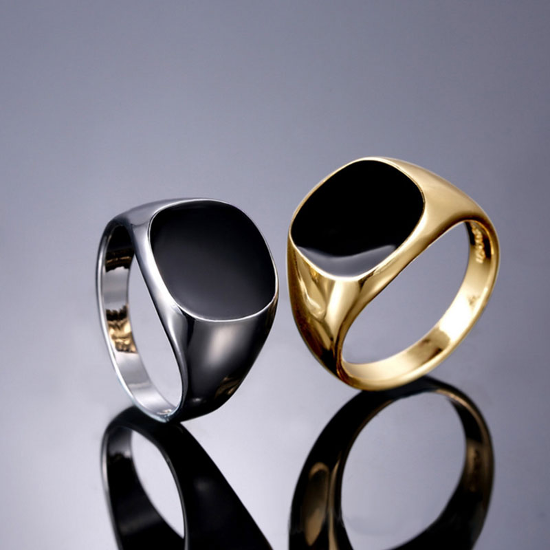 Mens Fashion Rings Black Enamel - Image 2