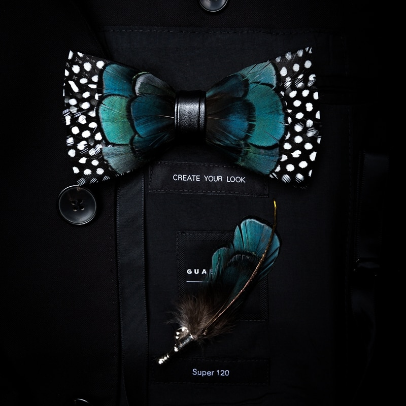 Feather Bow Tie Brooch Pin Set - Image 3