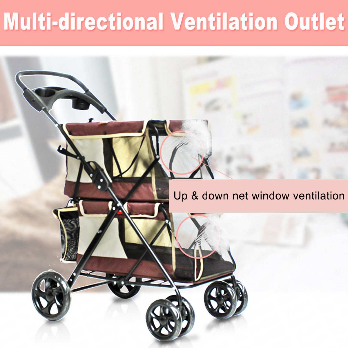 Dog Stroller Double Cart Cage - Image 2