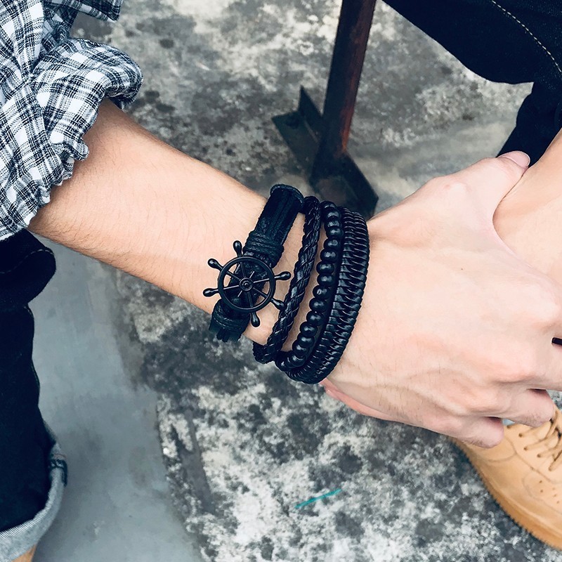Mens Leather Bracelets Wristbands (4Pcs) - Image 5