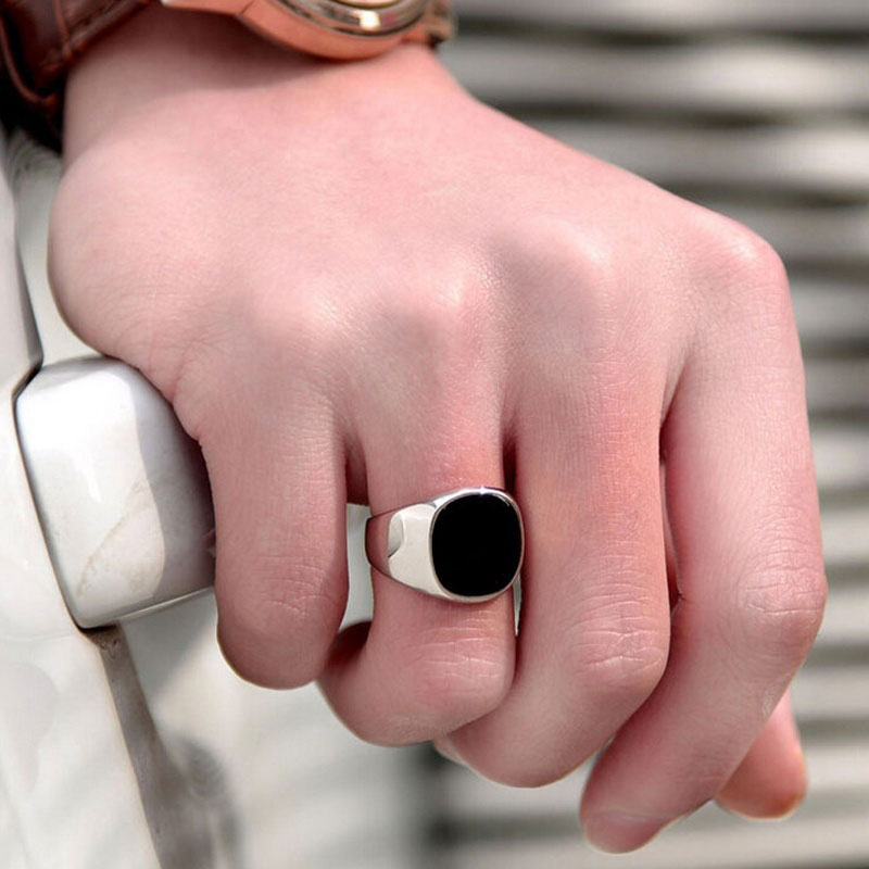 Mens Fashion Rings Black Enamel - Image 3