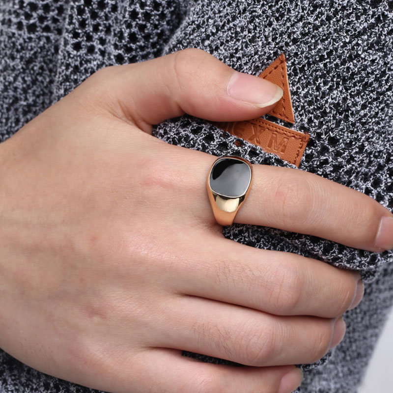 Mens Fashion Rings Black Enamel - Image 5