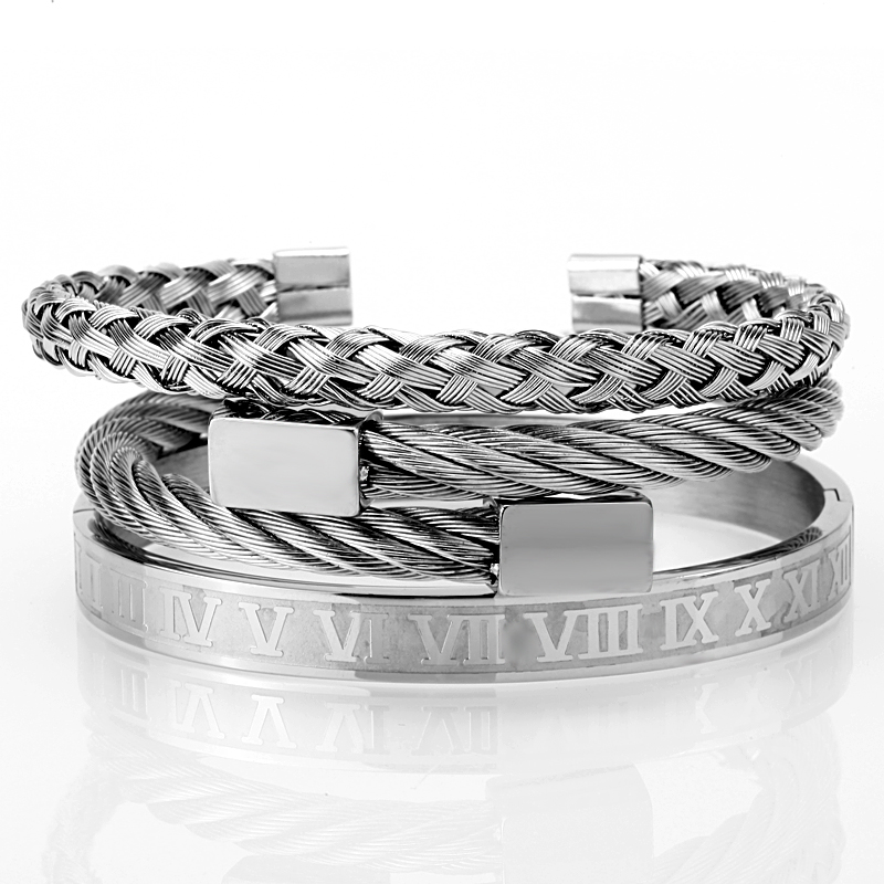 Mens Stainless Steel Bracelets 3pc Set - Image 2
