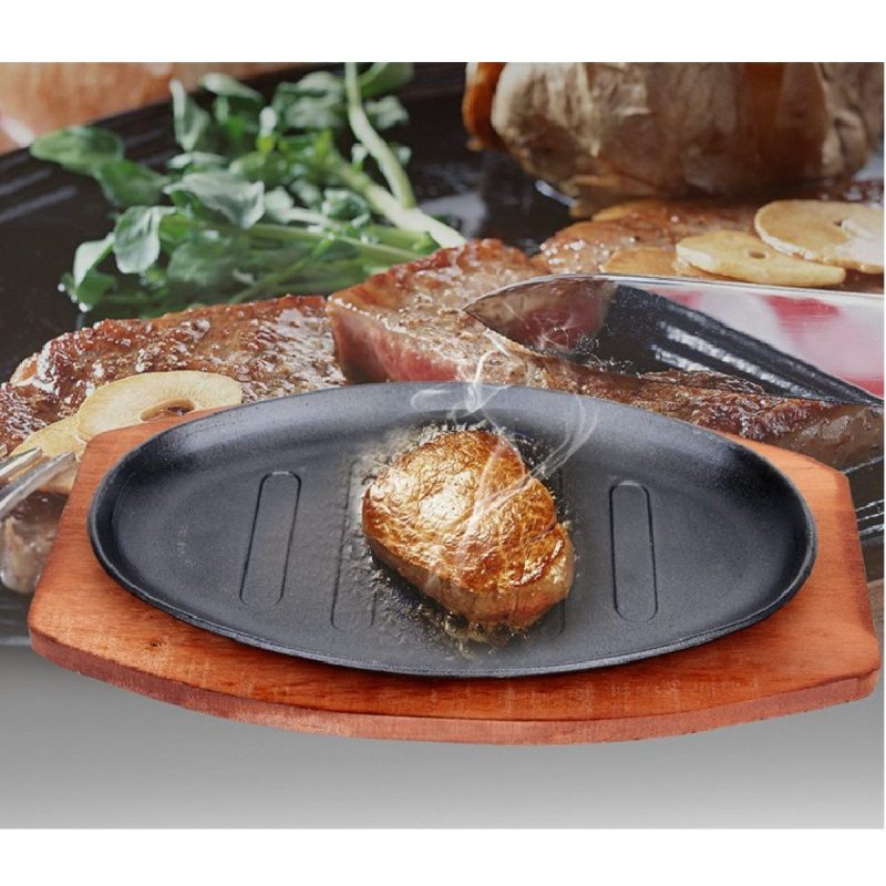 Cast Iron Sizzling Platter with Wooden Holder - Image 5