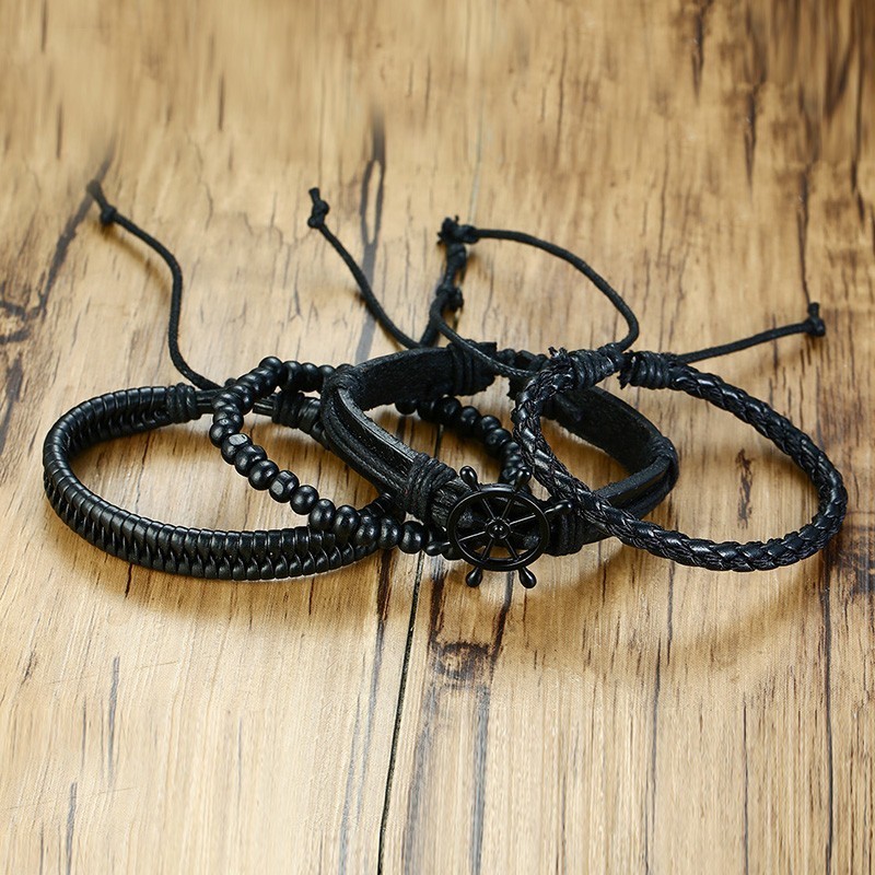 Mens Leather Bracelets Wristbands (4Pcs) - Image 2