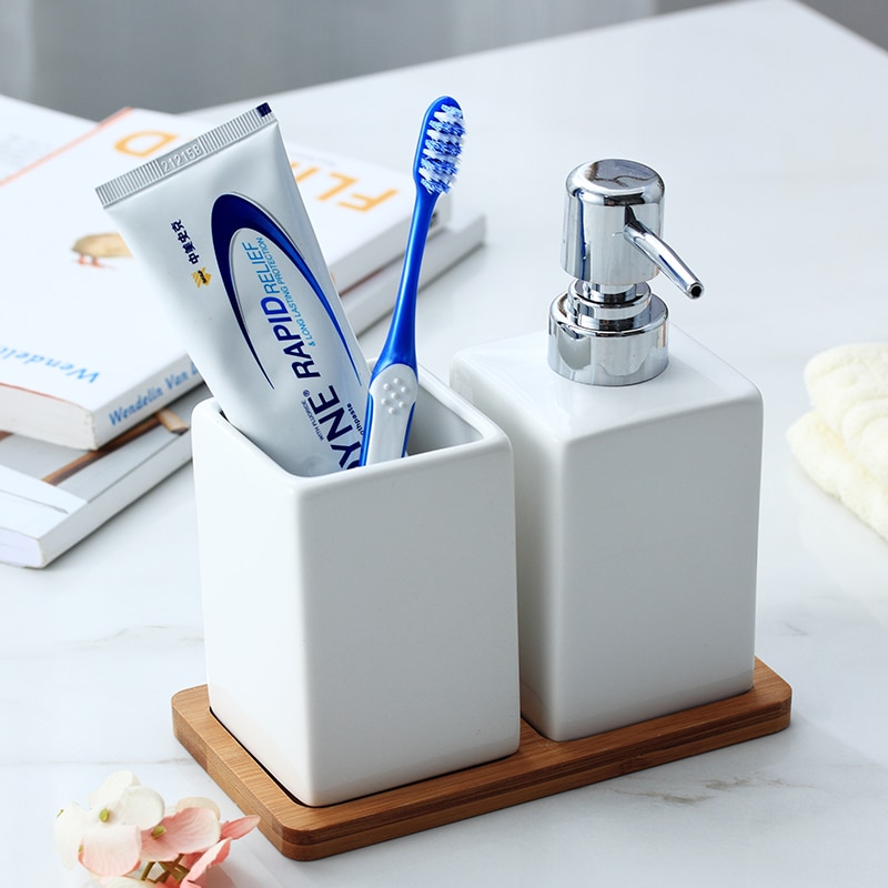 Ceramic Soap Dispenser with Tray - Image 2