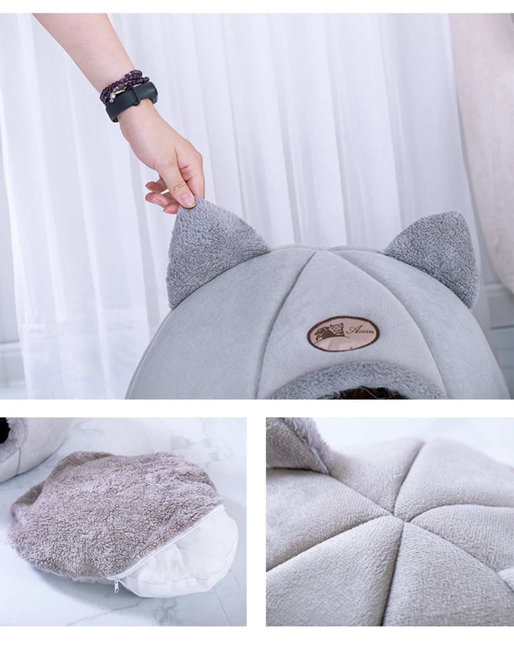 Covered Cat Bed With Inside Cushion - Image 3