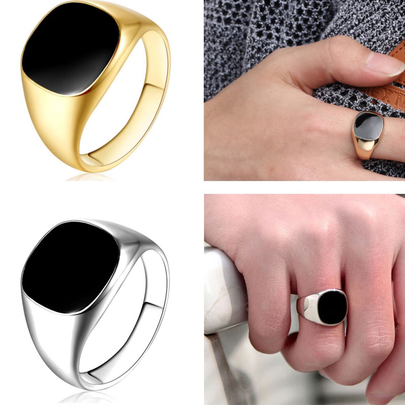 Mens Fashion Rings Black Enamel